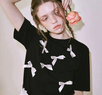 【一口價$282/件】韓國潮牌RonRon Loose handmade ribbon short sleeves   -2 Color HLY & CHOCCICO