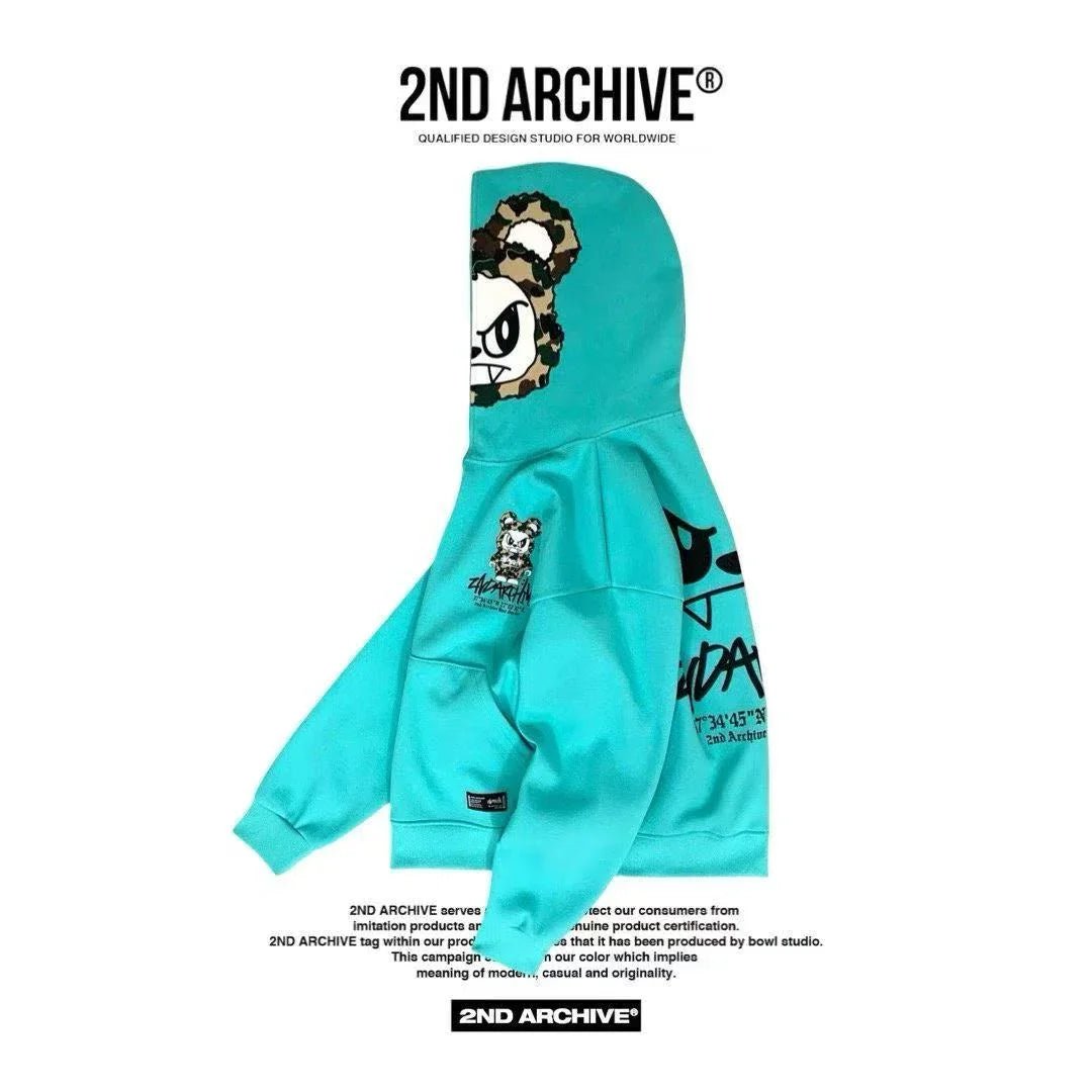 韓國直送🇰🇷 2ND ARCHIVE Angry Camo Bear Pulhood Zip - up - HLY &amp; CHOCCICO