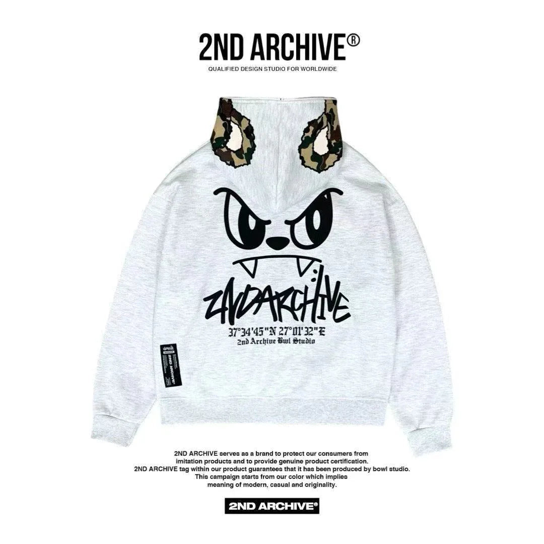 韓國直送🇰🇷 2ND ARCHIVE Angry Camo Bear Pulhood Zip - up - HLY &amp; CHOCCICO