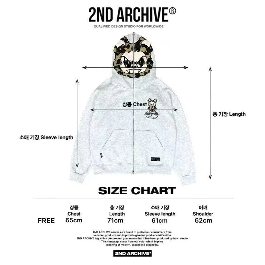 韓國直送🇰🇷 2ND ARCHIVE Angry Camo Bear Pulhood Zip - up - HLY &amp; CHOCCICO