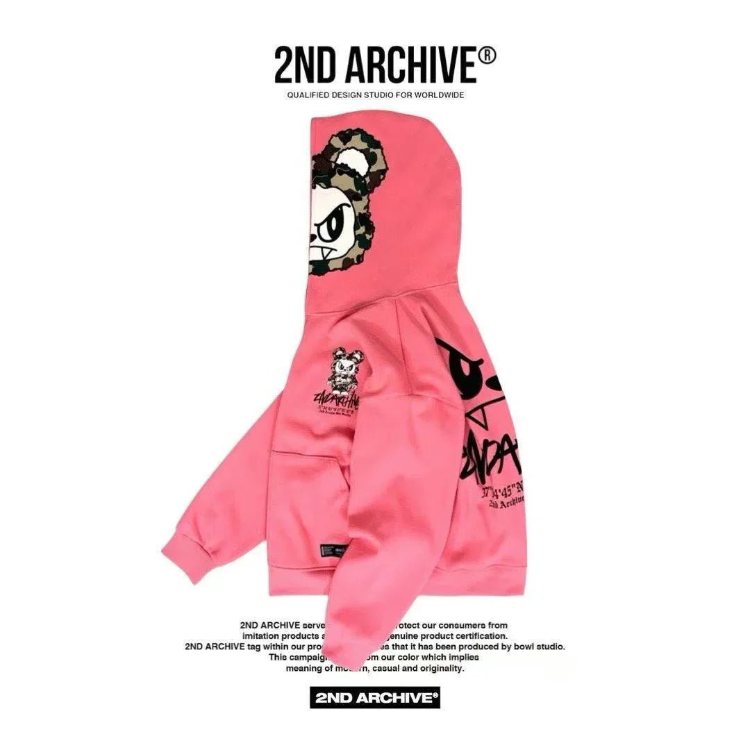 韓國直送🇰🇷 2ND ARCHIVE Angry Camo Bear Pulhood Zip - up - HLY &amp; CHOCCICO