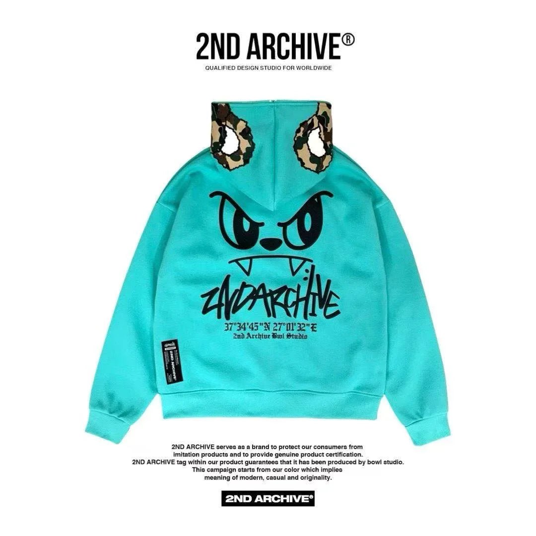 韓國直送🇰🇷 2ND ARCHIVE Angry Camo Bear Pulhood Zip - up - HLY &amp; CHOCCICO
