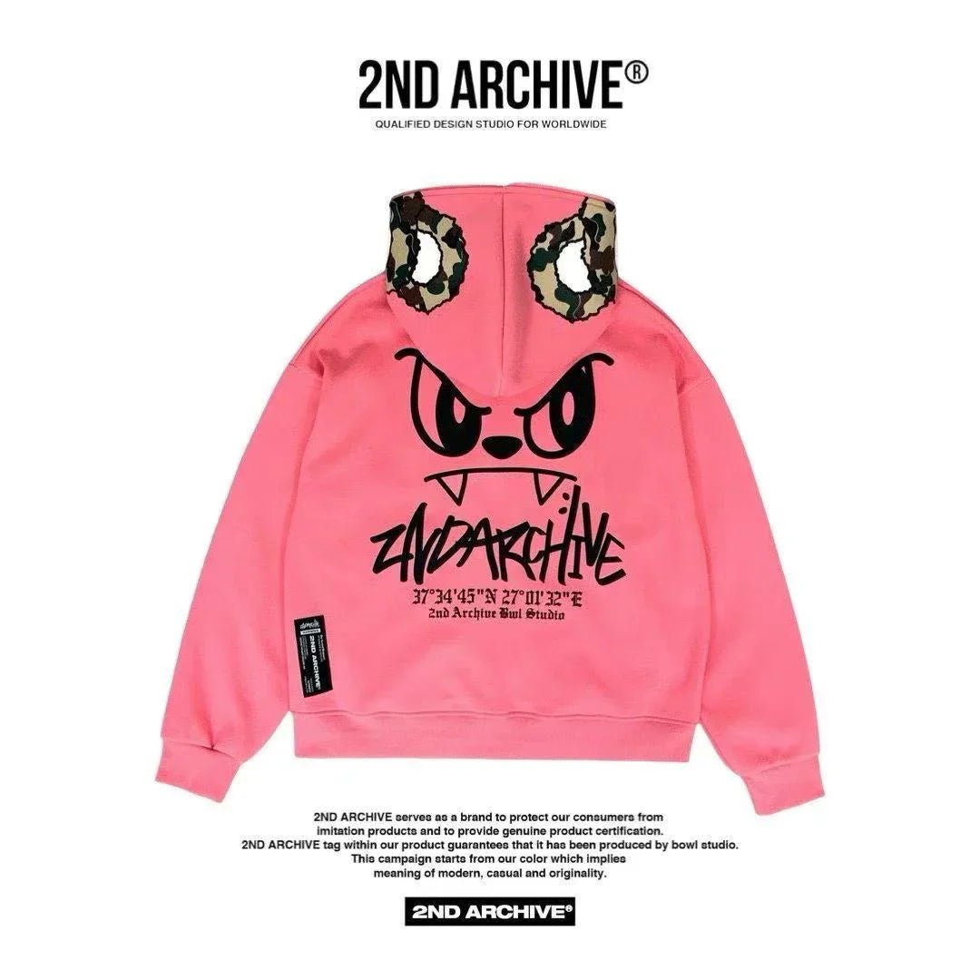 韓國直送🇰🇷 2ND ARCHIVE Angry Camo Bear Pulhood Zip - up - HLY &amp; CHOCCICO