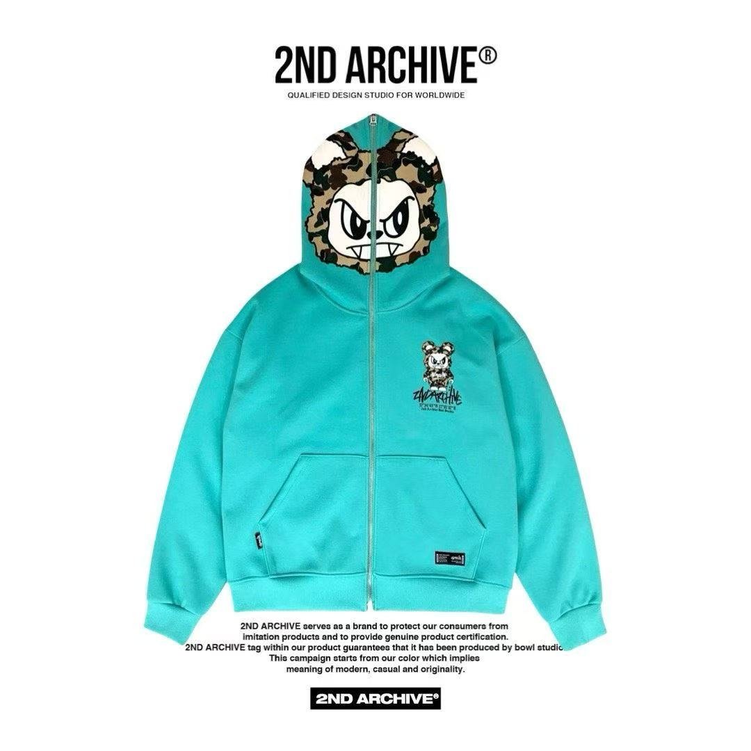 韓國直送🇰🇷 2ND ARCHIVE Angry Camo Bear Pulhood Zip -up HLY & CHOCCICO