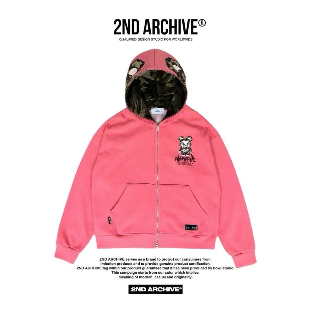 韓國直送🇰🇷 2ND ARCHIVE Angry Camo Bear Pulhood Zip -up HLY & CHOCCICO