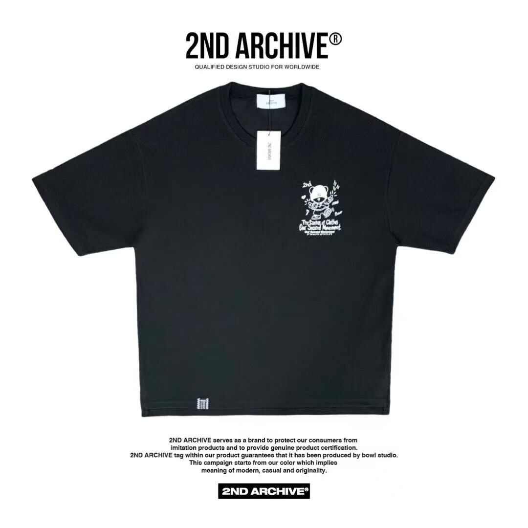 韓國直送 2ND ARCHIVE Black Beanie Teddy Bear Tee - HLY & CHOCCICO