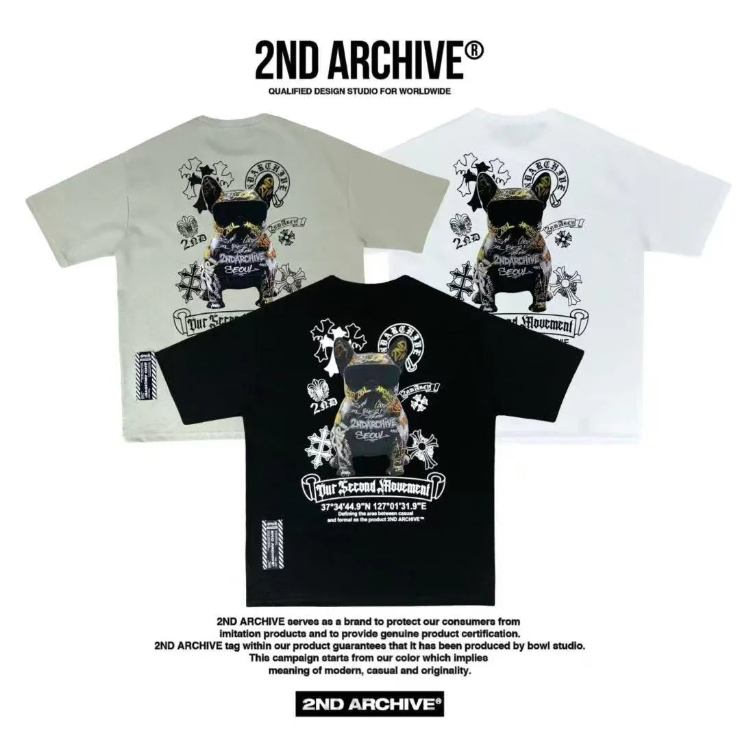 韓國直送🇰🇷 2ND ARCHIVE Black Sunglasses Dog Tee - HLY &amp; CHOCCICO