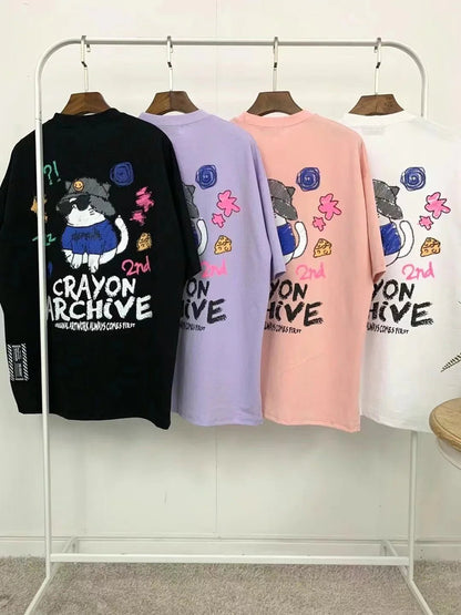 韓國直送🇰🇷 2ND ARCHIVE Crayon Cat Short Sleeve Tee - 4 Color - HLY &amp; CHOCCICO