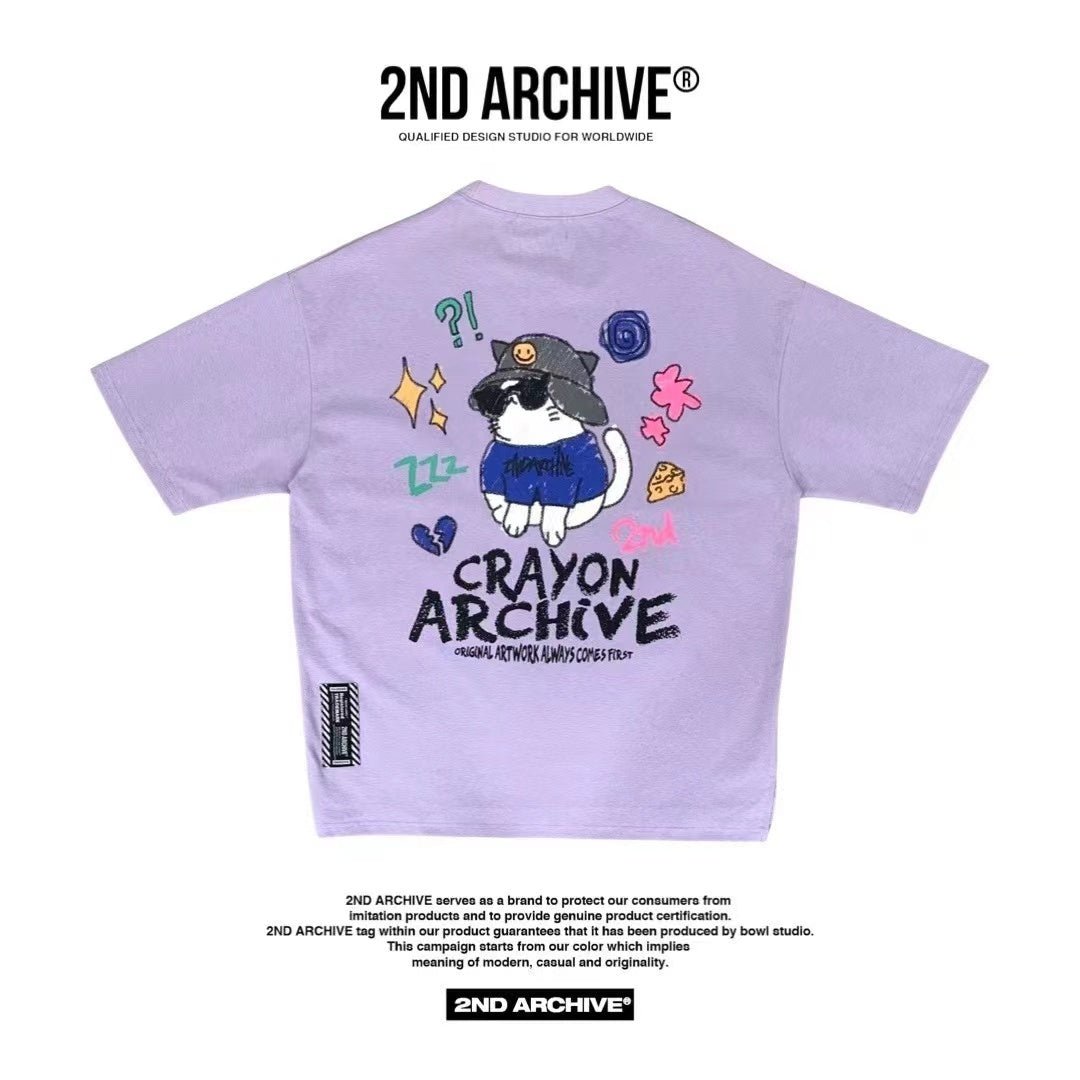 韓國直送🇰🇷 2ND ARCHIVE Crayon Cat Short Sleeve Tee - 4 Color HLY & CHOCCICO