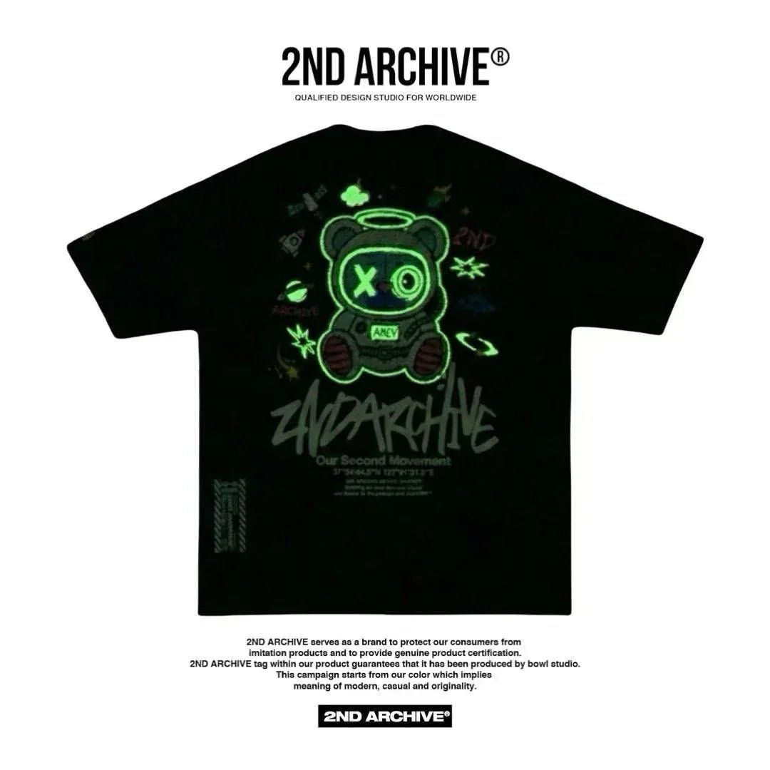 🇰🇷韓國直送🇰🇷 2ND ARCHIVE Glow - in - the - Dark Space Bear Half Palty Tee - HLY &amp; CHOCCICO