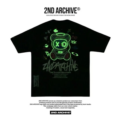🇰🇷韓國直送🇰🇷 2ND ARCHIVE Glow - in - the - Dark Space Bear Half Palty Tee - HLY &amp; CHOCCICO
