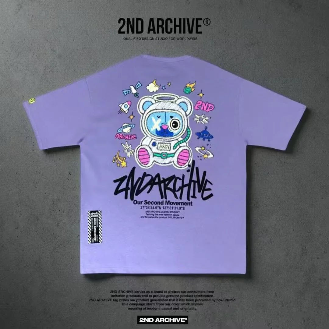 🇰🇷韓國直送🇰🇷 2ND ARCHIVE Glow - in - the - Dark Space Bear Half Palty Tee - HLY &amp; CHOCCICO