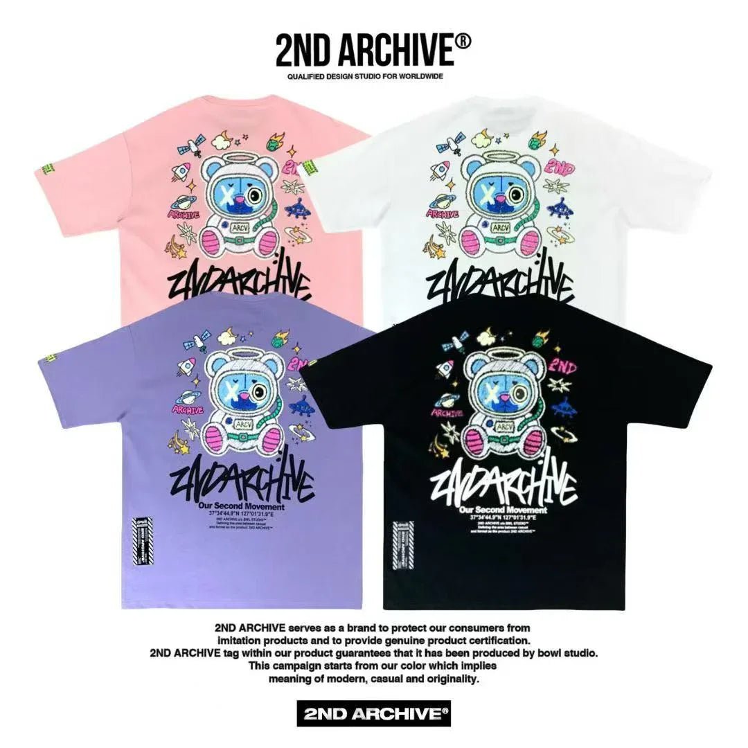 🇰🇷韓國直送🇰🇷 2ND ARCHIVE Glow - in - the - Dark Space Bear Half Palty Tee - HLY &amp; CHOCCICO