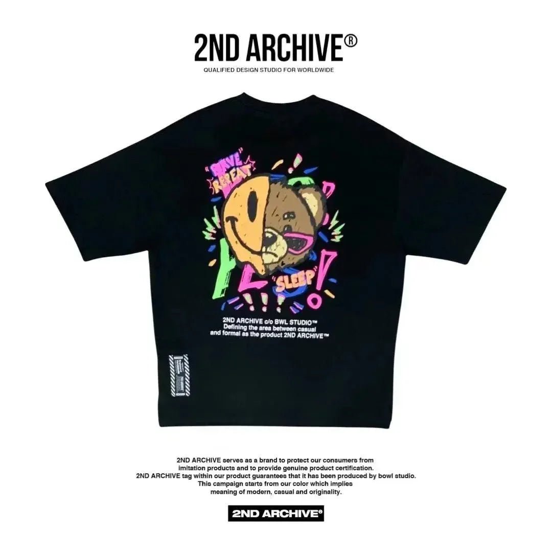 韓國直送🇰🇷 2ND ARCHIVE Half and half bear smile T-shirt - 4 Color - HLY &amp; CHOCCICO