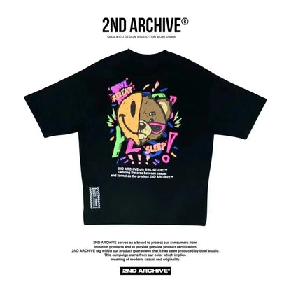 韓國直送🇰🇷 2ND ARCHIVE Half and half bear smile T-shirt - 4 Color - HLY &amp; CHOCCICO