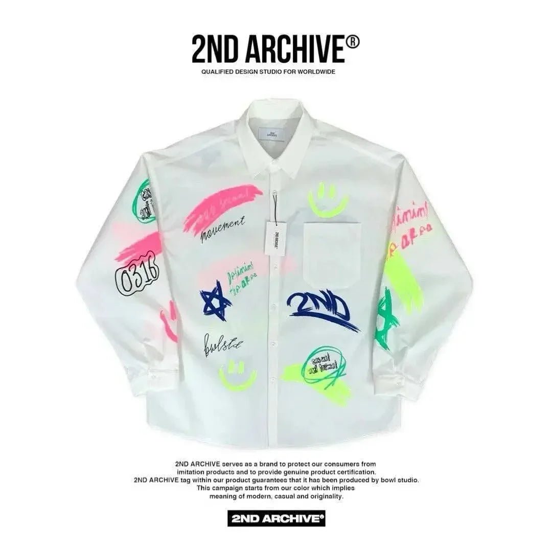 韓國直送🇰🇷 2ND ARCHIVE Half Painting Print Shirt - HLY &amp; CHOCCICO