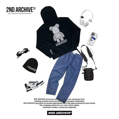 韓國直送🇰🇷 2ND ARCHIVE Lightning Checkered Bear Hoodies - HLY &amp; CHOCCICO