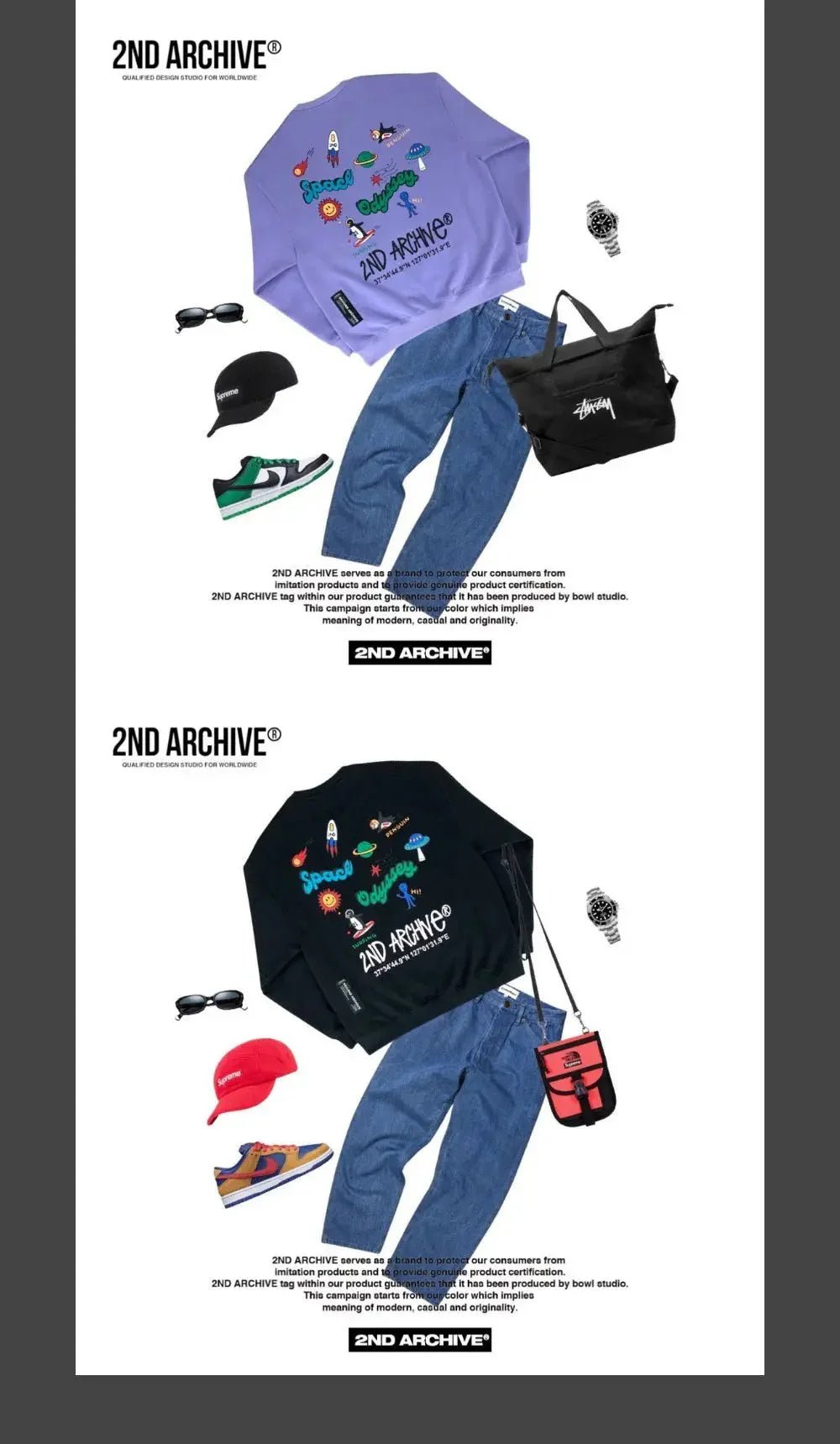 韓國直送🇰🇷 2ND ARCHIVE Odyssey Space Penjuin Sweatshirt - 4 Color - HLY &amp; CHOCCICO