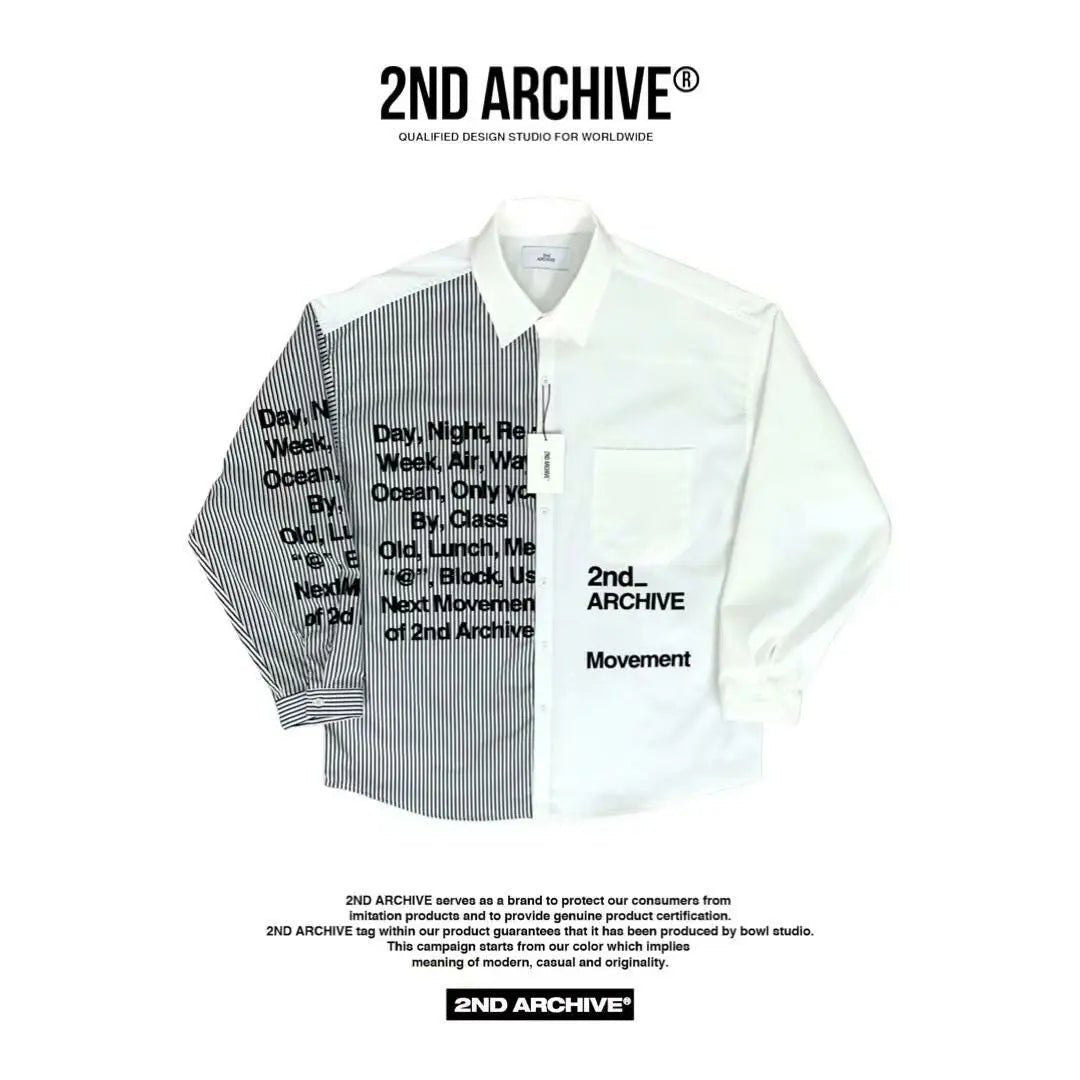韓國直送🇰🇷 2ND ARCHIVE Overfit Lettering half and half color combination Shirt - HLY & CHOCCICO