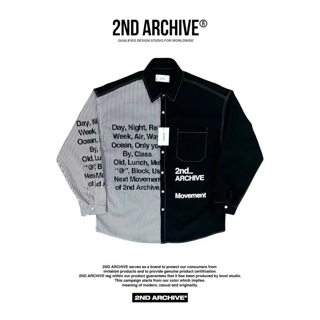 韓國直送🇰🇷 2ND ARCHIVE Overfit Lettering half and half color combination Shirt - HLY & CHOCCICO