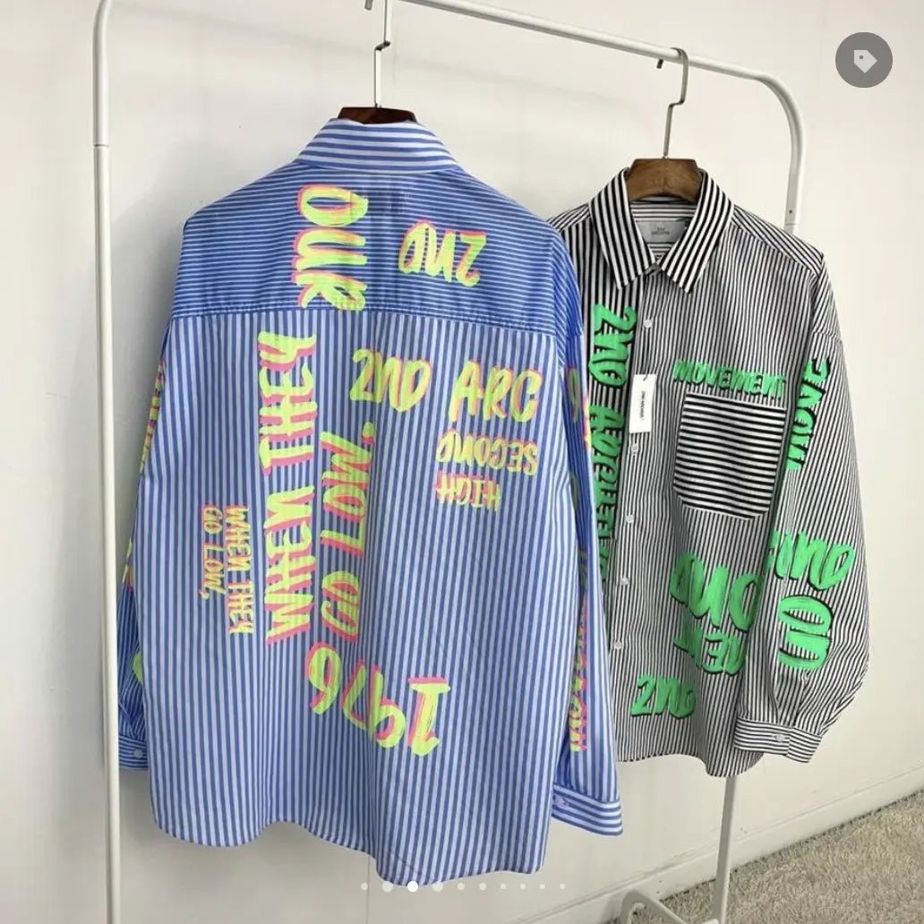 韓國直送🇰🇷 2ND ARCHIVE Overfit Neon Lettering Striped Shirt HLY & CHOCCICO