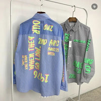 韓國直送🇰🇷 2ND ARCHIVE Overfit Neon Lettering Striped Shirt HLY & CHOCCICO