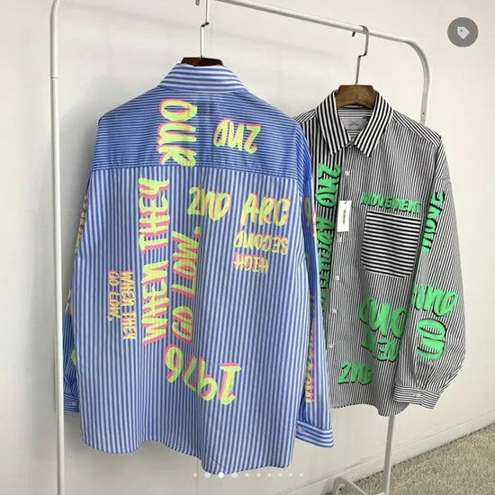 【One price $379/piece】🇰🇷Direct delivery from Korea🇰🇷 2ND ARCHIVE Overfit Neon Lettering Striped Shirt