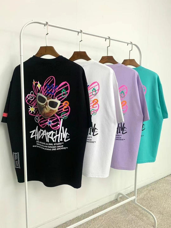 韓國直送🇰🇷 2ND ARCHIVE Pink Flower cat Tee - 4 Color