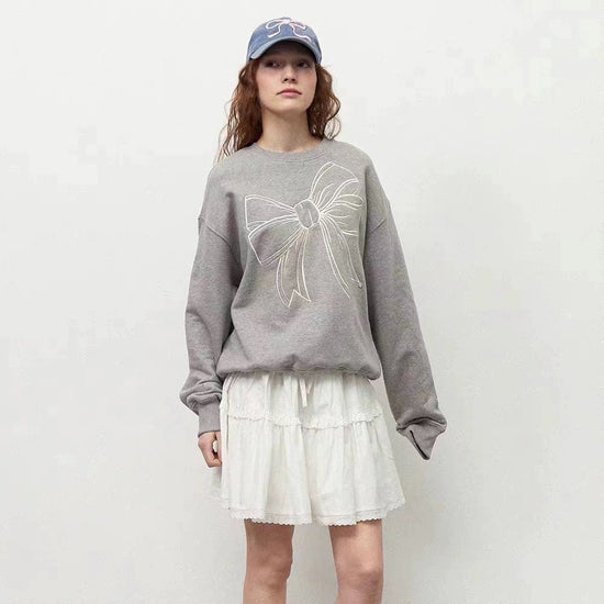 [Flat Price $363/piece] Korean trendy brand RonRon Embroidered line bow sweatshirt - 5 Colors