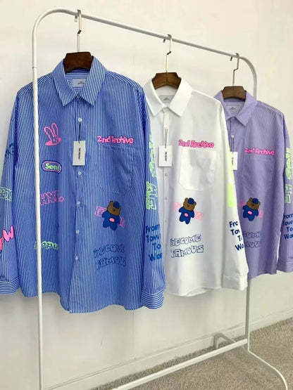 【一口價$379/件】🇰🇷韓國直送🇰🇷 2ND ARCHIVE Blue Bear Print Shirt - 4 Color - HLY &amp; CHOCCICO