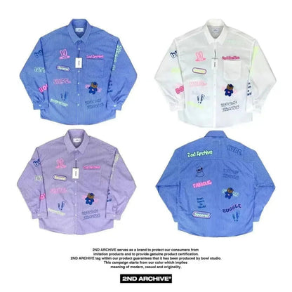 【一口價$379/件】🇰🇷韓國直送🇰🇷 2ND ARCHIVE Blue Bear Print Shirt - 4 Color - HLY &amp; CHOCCICO