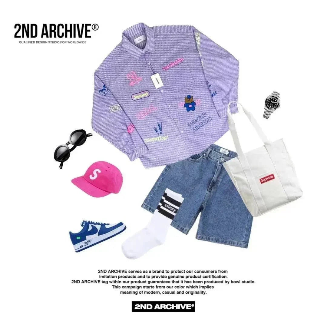 【一口價$379/件】🇰🇷韓國直送🇰🇷 2ND ARCHIVE Blue Bear Print Shirt - 4 Color - HLY &amp; CHOCCICO