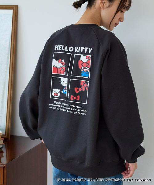 日本直送Sanrio embroidery assorted print oversized crew neck sweatshirt