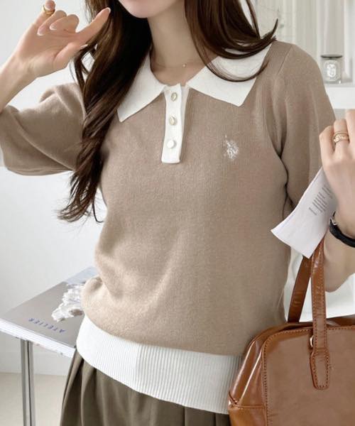 日本直送U.S. POLO ASSN Bicolor Stained Color Polonite knit