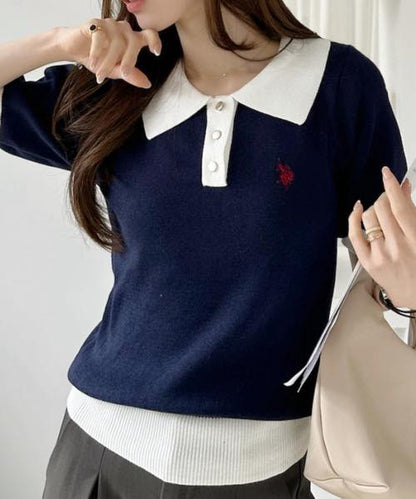 日本直送U.S. POLO ASSN Bicolor Stained Color Polonite knit