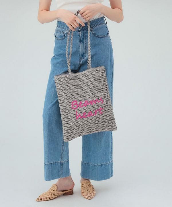 日本直送BEAMS HEART Paper Logo Embroidered Tote Bag