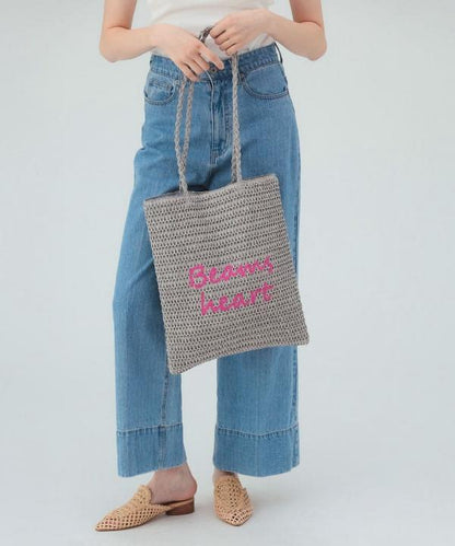 日本直送BEAMS HEART Paper Logo Embroidered Tote Bag