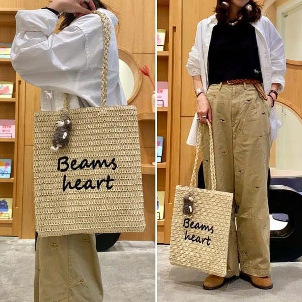 日本直送BEAMS HEART Paper Logo Embroidered Tote Bag