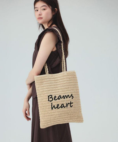 日本直送BEAMS HEART Paper Logo Embroidered Tote Bag