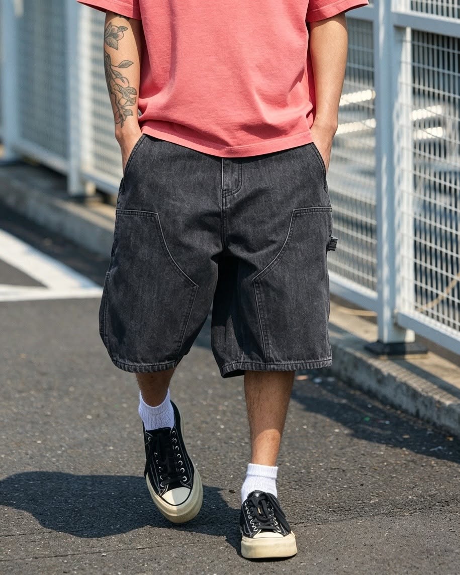 Street-Vibe Baggy Carpenter Denim Shorts