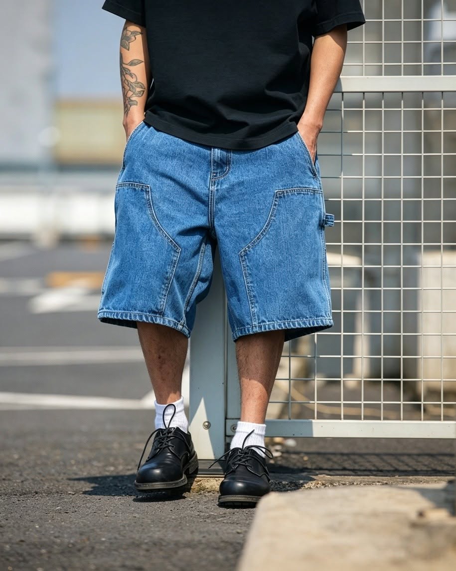 Street-Vibe Baggy Carpenter Denim Shorts