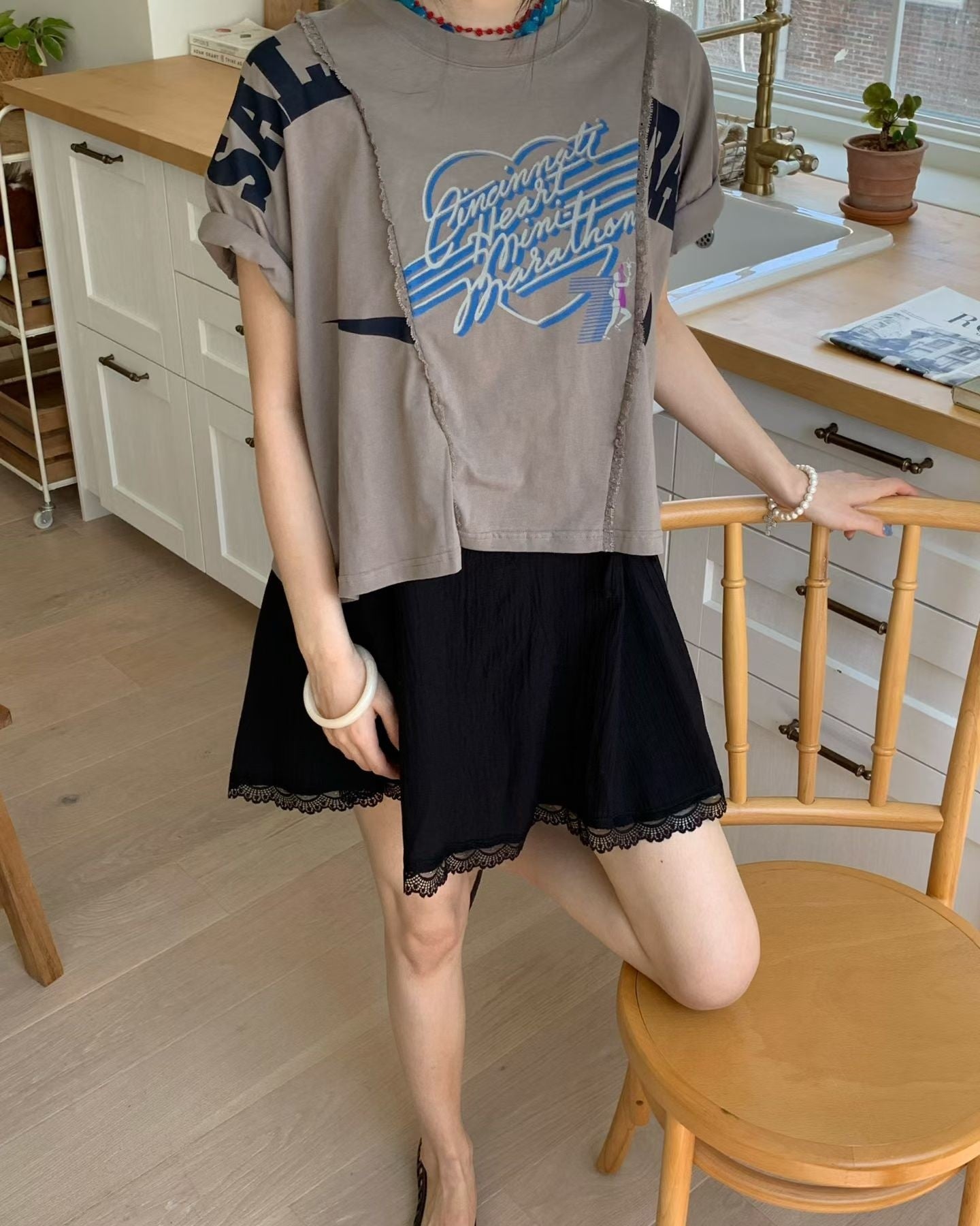 韓國直送Retro Remake Marathon Crop Tee
