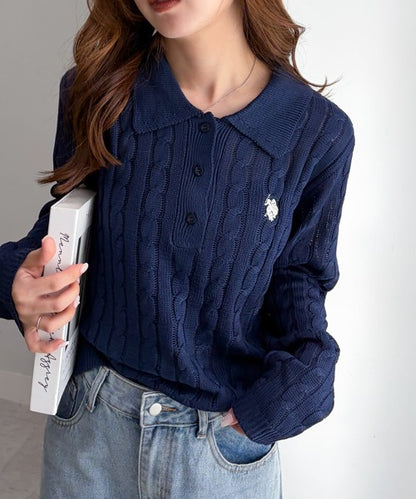 日本直送【U.S. POLO ASSN.】Soft Cable Knit Polo Pullover - 8 Colors