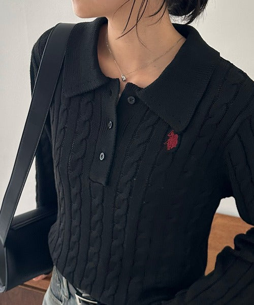 日本直送【U.S. POLO ASSN.】Soft Cable Knit Polo Pullover - 8 Colors