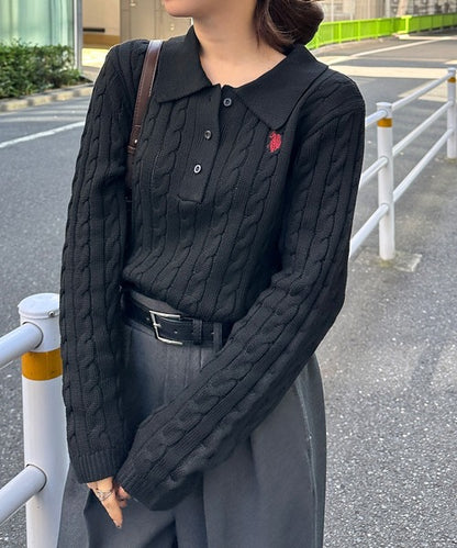 日本直送【U.S. POLO ASSN.】Soft Cable Knit Polo Pullover - 8 Colors
