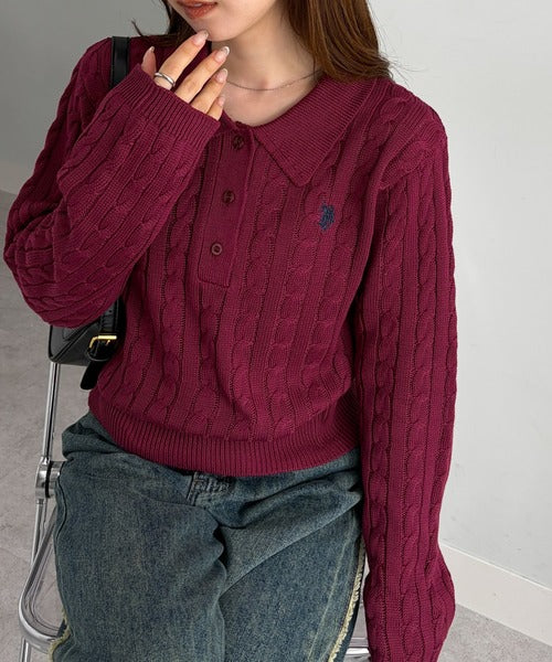 日本直送【U.S. POLO ASSN.】Soft Cable Knit Polo Pullover - 8 Colors