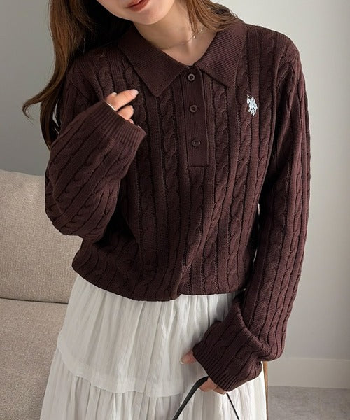 日本直送【U.S. POLO ASSN.】Soft Cable Knit Polo Pullover - 8 Colors