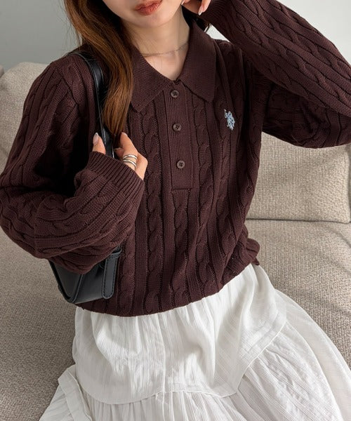日本直送【U.S. POLO ASSN.】Soft Cable Knit Polo Pullover - 8 Colors
