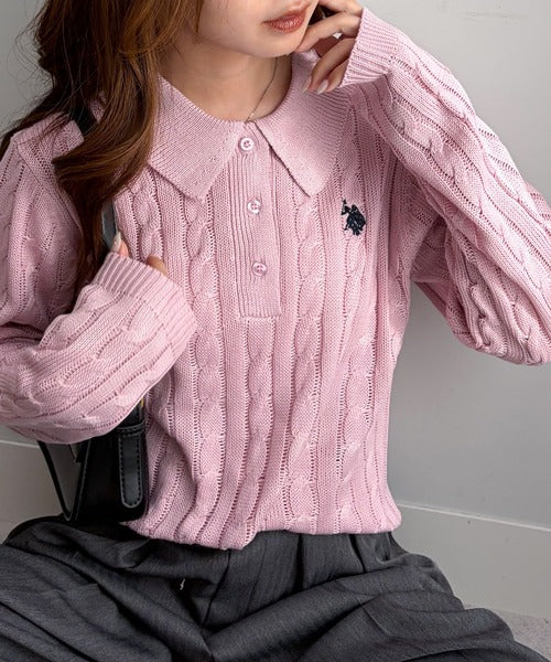 日本直送【U.S. POLO ASSN.】Soft Cable Knit Polo Pullover - 8 Colors
