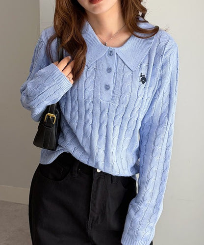 日本直送【U.S. POLO ASSN.】Soft Cable Knit Polo Pullover - 8 Colors